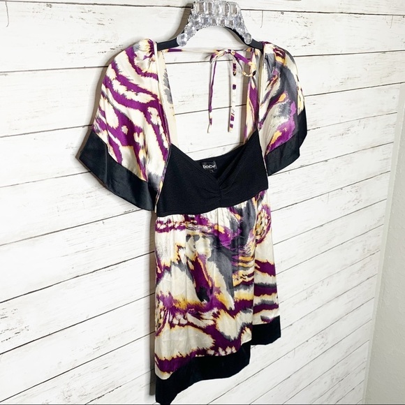 Bebe Silk Blend Y2K Smocked Flare Sleeve Blouse Size Small - Picture 2 of 8